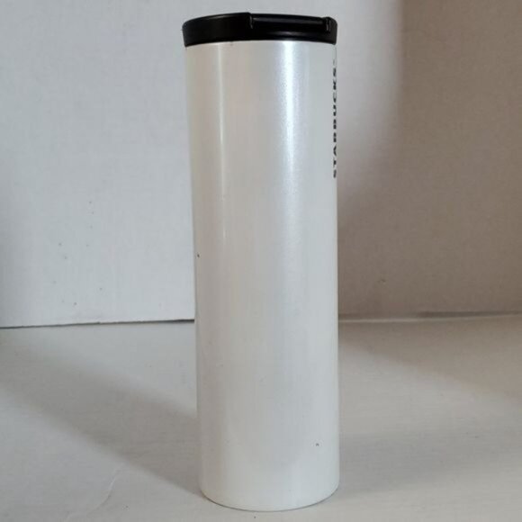 Starbucks White Pearlescent Stainless Steel Travel Mug Cup 16 oz Grande HOT COLD - Picture 3 of 16